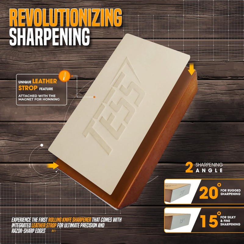 Rolling Knife Sharpener Kit with Leather Strop - 15 &
