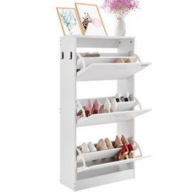 VEVOR Shoe Cabinet with 3 Flip Drawers, Shoe Storage Cabinet for Entryway, Free Standing Shoe Storage Organizer with Side Hooks for Heels, Boots, Slippers in Hallway, Living Room