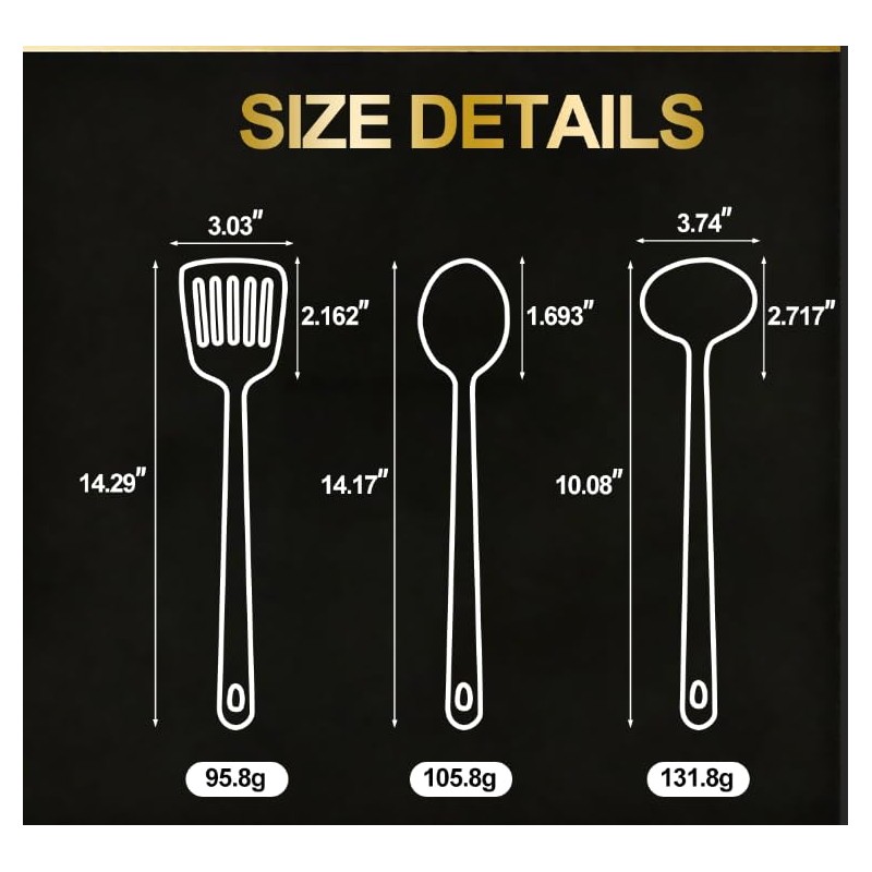 XWDALIN Kitchen Cooking Utensil Sets, 3 pcs Stainless Steel Titanium