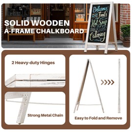 4 THOUGHT A-Frame Double-Sided Magnetic Chalkboard 40"x20", Solid Pine Wood Freestanding Sandwich Board for Restaurants, Cafes, Weddings (Rustic White)