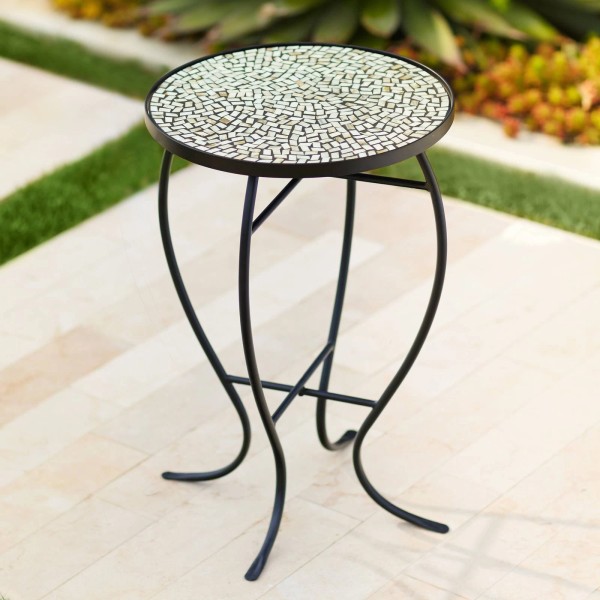 Teal Island Designs Modern Black Outdoor Accent Table 14" Wide