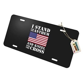 Graphics and More I Stand for The Flag Kneel Cross USA American Flag Patriotic Novelty Metal Vanity Tag License Plate