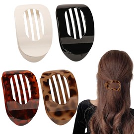 Flat Hair Clips for Women, 4 PCs Flat Hair Claw Clips Flat Oval Hair Claw Vintage Claws Clip Curved Design Strong Hold for Women and Girls (A)