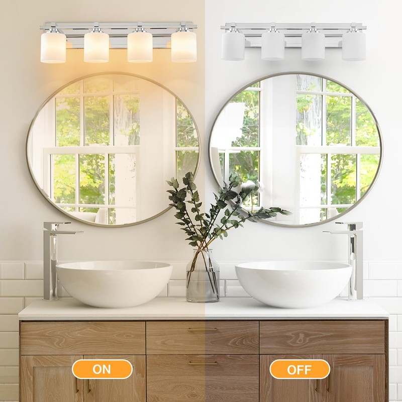 BrkNit 4 Light Modern Bathroom Light Fixtures Over Mirror, Chrome