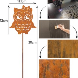JYUECIAN Owl Decorative Garden Stake Autumn Rust Decorative Autumn Decoration 4 Patina Metal Owl Owl Owl Rust Stake Garden Decoration for Outdoor Use