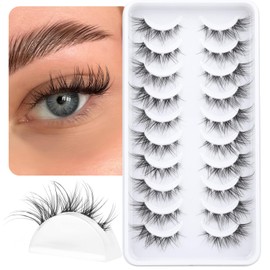 Lilbitty 10 Paar falsche Wimpern, Cluster-Wimpern, natürlicher Look, Wispy Manga Wimpernverlängerung, Streifen, Cat Eye Wimpern, Packung mit klarem Band, kurzes Anime