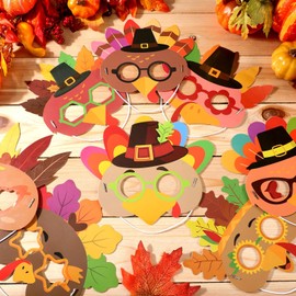 Shyyween 48 Sets Thanksgiving Paper Crafts Turkey Masks DIY Arts Kit for Adults Make Your Own Turkey Mask Fall Craft Kits for Thanksgiving Party Supplies Autumn Fall Art Projects