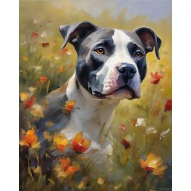 ZUVRDIAI DIY Oil Painting Paint by Number Kit Pitbull and Flowers DIY Painting by Number Kits Oil Paint Drawing Canvas Home Decor, 40x50cm Without Frame