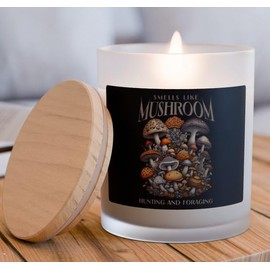 Mushroom Hunting and Foraging Scented Candle, 11oz Frosted Glass Jar, Wooden Wick, 50 Hour Burn Time (Cinnamon Chai)