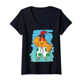 Womens Cartoon Chicken Character In Shorts For Kids V-Neck T-Shirt