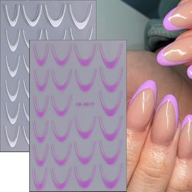 6Pcs Gradient French Line Nail Stickers Colorful French Tip Nail Decals 3D Self-Adhesive Stripes Line Transfer Nail Tips Guides Stripe Lines Sliders Manicure Accessories for Women DIY Nail Decoration