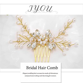 IYOU Bridal Jewellery Wedding Hair Combs Gold Beads Bridal Hair Pieces Crystal Headpiece Prom Communion Hair Accessories for Women