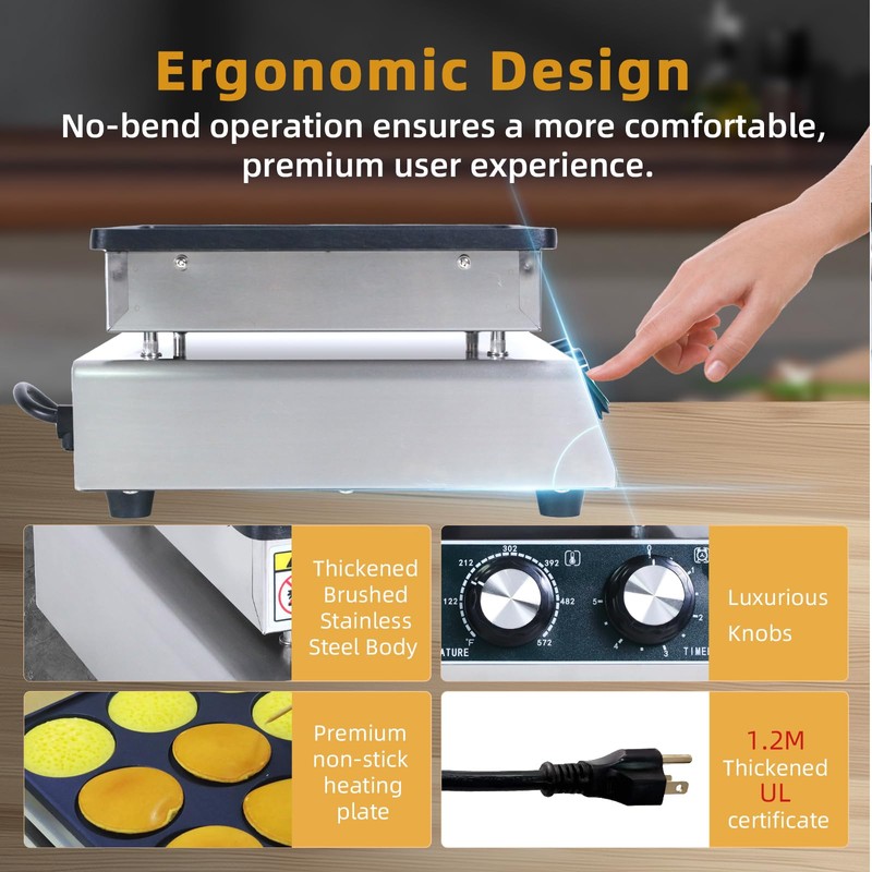 Hehinton® 9-Hole Pancake Maker, Φ76mm Dorayaki Pancake Machine, Temp Control
