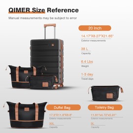 QIMER Luggage Sets, 20 Inch Carry on Luggage Using 100% PC, Lightweight Luggage with YKK Zipper and TSA Locks, Durable, Quiet Double Wheels, Travel Luggage for Men and Women, Y01 Black 3 Piece