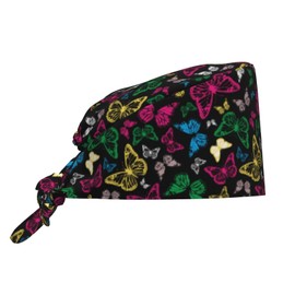 Colorful Cartoon Butterfly Breathable Scrub Hat for Nurses & Doctors Adjustable Working Cap with Moisture-Wicking Fabric