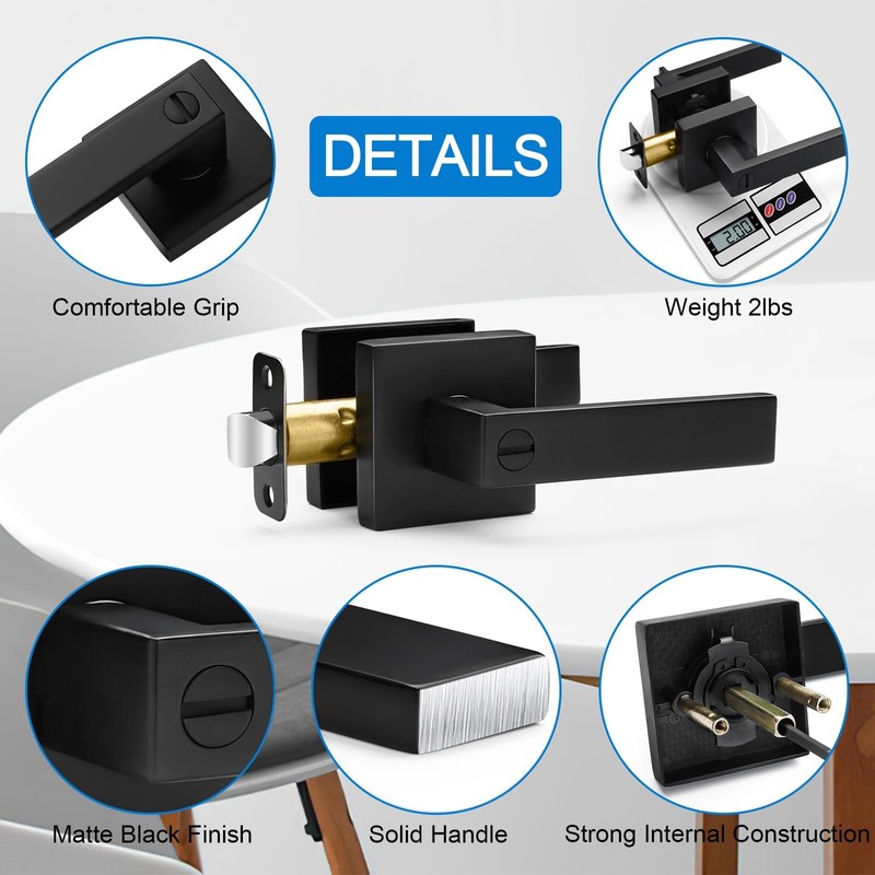 Hasmikit 8 Pack Matte Black Door Handles Privacy Door Levers,