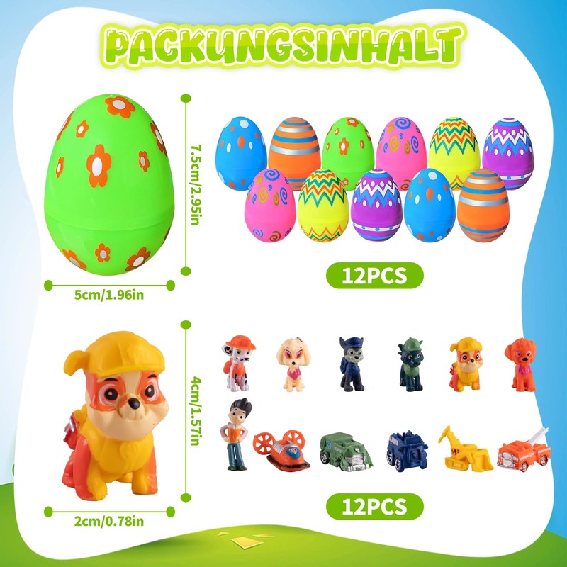 Dowdiles Pack of 12 Filled Easter Eggs with 12 Cartoon