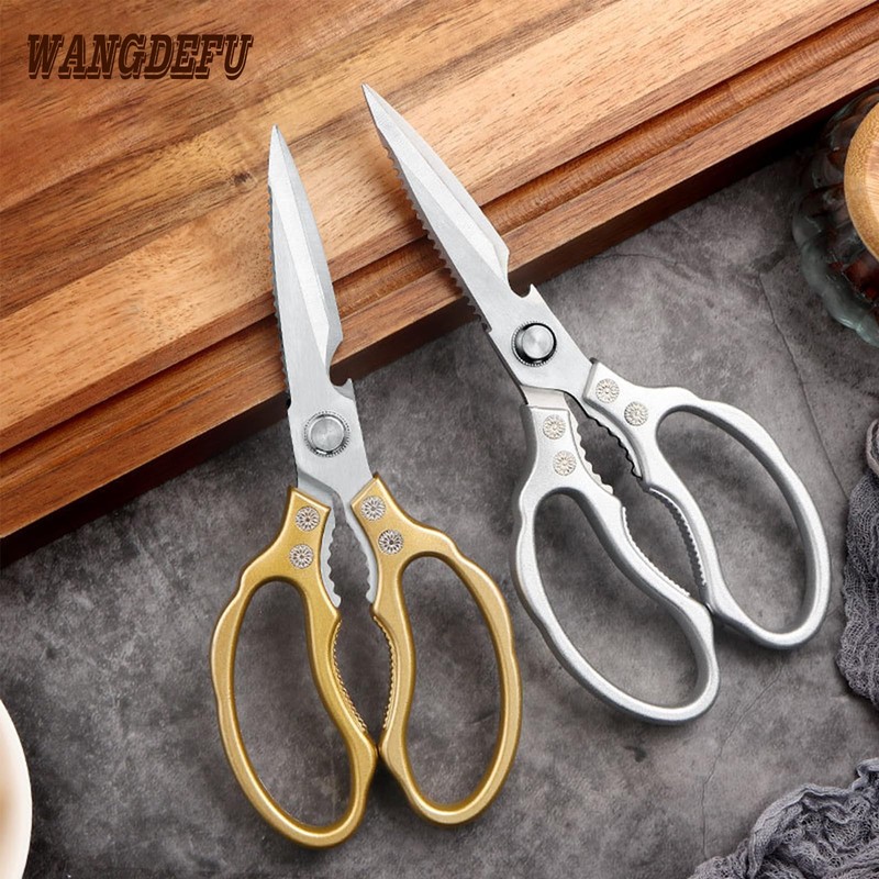 Küchenschere,Haushaltsschere aus Edelstahl, Allzweckschere,Schwere Scharfe Kochschere mit Flaschenöffner,Multifunktions für Küche,Huhn,Geflügel,Fisch,Fleisch,Kräuter,Nüsse,Spülmaschinenfest,Golden