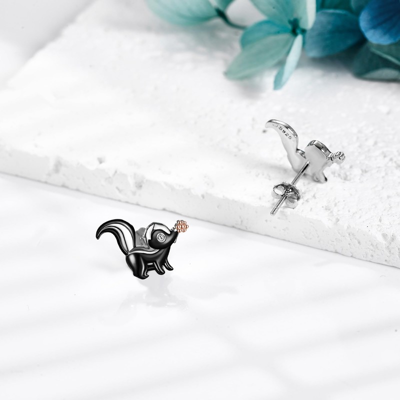 Skunk Earrings Sterling Silver Skunk Stud Earrings Skunk Animal Jewelry