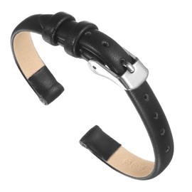 sourcing map Black Genuine Leather Band 12mm Width, Flat Thin Elegant Leather Watch Strap for Women