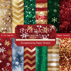 24 Sheets Christmas Pattern Paper, 6" x 6" Christmas Scrapbooking Supplies Paper Decorative Craft Paper Snowflake Stripe for DIY Card Making Photo Album Junk Journal Décor