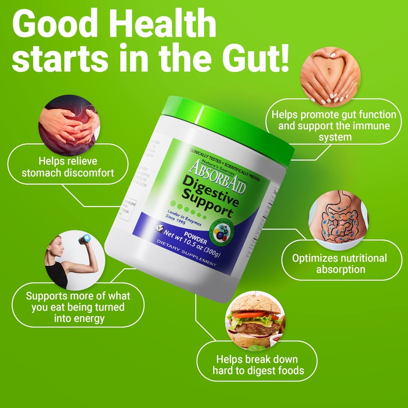 AbsorbAid Digestive Enzymes 300 Grams, Proven to Increase Vital Nutrient