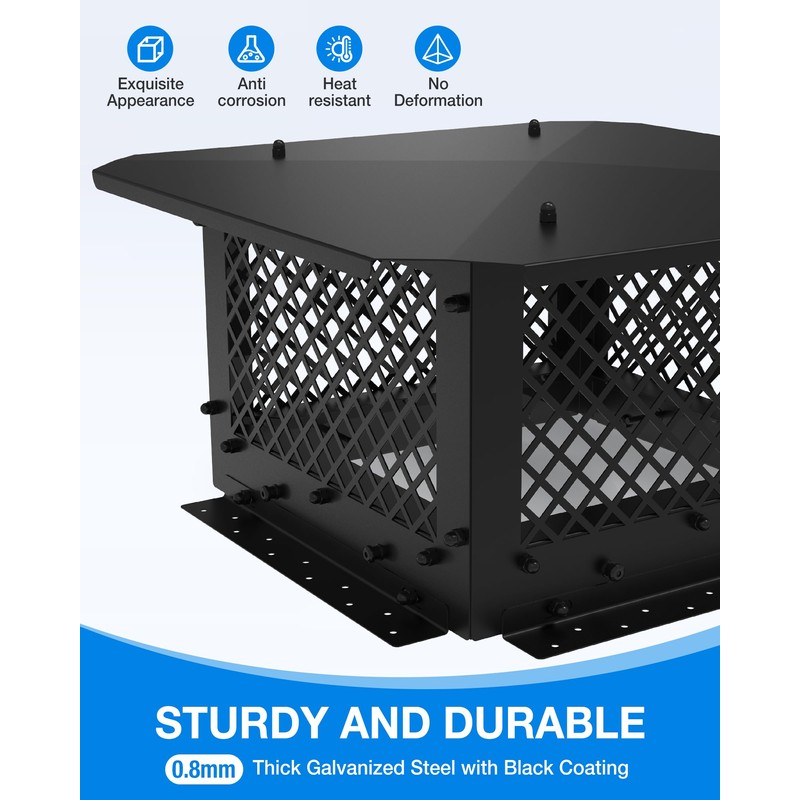Chimney Cap 14x14 Inch Square Cover: All Weather Easy Assembly