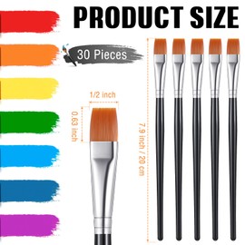 Zonon 30 Pieces Paint Brushes Bulk Small Flat Top Paint Brush Acrylic Paint Brush Oil Painting Brush for Artists Mini Paint Brushes Touch up Crafts Detail Painting(1/2 Inch,Black)