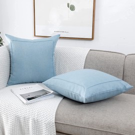 Jepeak - Juego de 2 fundas de cojín de lino de arpillera, decorativas, modernas, cuadradas, sólidas, para sofá, sala de estar, decoración del hogar (18 x 18 pulgadas, azul bebé)