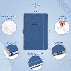 Skyline Auto Mileage Log Book – Vehicle Logbook with Expense Tracker – Driving Logger Book for Tracking Car Mileage, Expenses, Gas Consumption & Lubrication – Hardcover, A5 Size, 5.8x8.3″ (Smoke Blue)