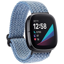 Songsier Strap Compatible with Fit bit Versa 3, Fit bit Sense Strap, Adjustable Stretch Braided Elastics Nylon Wristband for Fit bit Versa 3