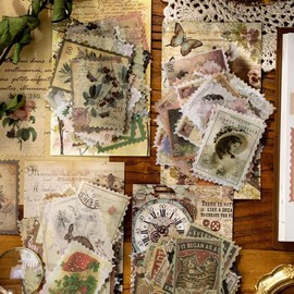 Yosaguna 240 Pieces Vintage Plant Postage Stamp Stickers Flowers Aesthetic Journal Stickers Beauty Stickers for Scrapbooking, Journaling Supplies, Planners, Calendars, DIY Art Crafts(Transparent)