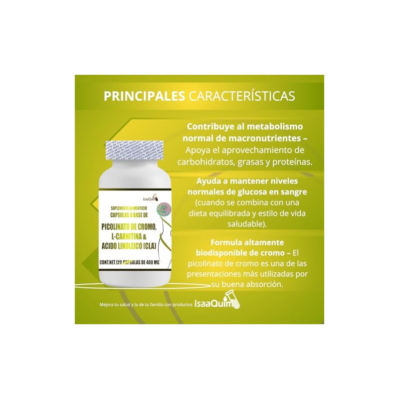 IsaaQuim | Picolinato de Cromo con L-Carnitina y Ácido Linoleico