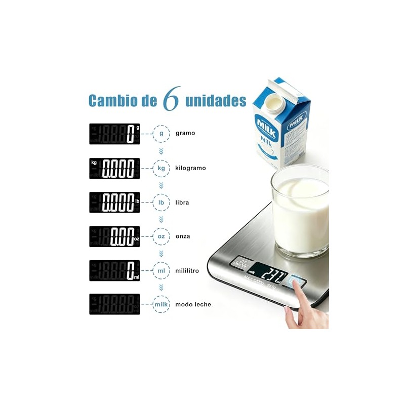 Báscula digital cocina, Báscula cocina de acero inoxidable, Báscula gramera