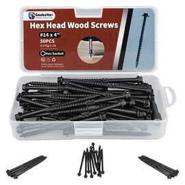 4 Inch Heavy-Duty Outdoor Wood Screws, 50Pcs Heavy Duty Hex Head Deck Screws, #14 x 4 Black Timber Lag Structural Wood Screws, Exterior Coated, Rust Resistant, Hex Socket Included