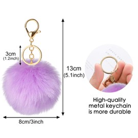 Soleebee Artificial Rabbit Fur Keychain, Fluffy Ball Pom Pom Key Chain, Bag Charm, Backpack Accessories, Car Key Ring for Women/Girls, Light Purple