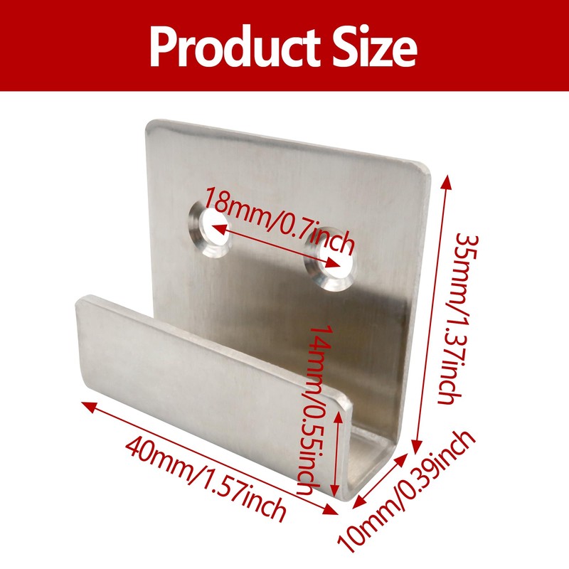 PDETVEO 10PCS Stainless Steel Flat J Hooks Hanger, Silver Tile