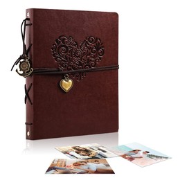 EUBSWA Vintage Leather Photo Album 27 x 20.5 cm, EUBSWA DIY Photo Book with 60 Pages Scrapbook for 420 Pictures, Wedding Guest Book, Gift for Friend (Heart Large)
