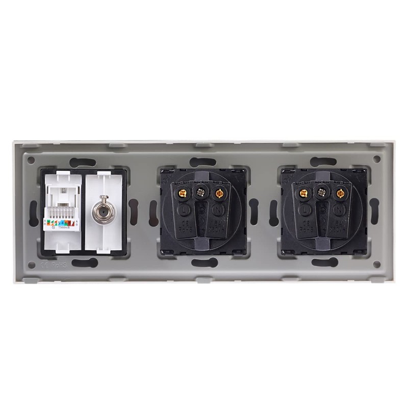 CNBINGO Glass Schuko Socket, Flush-Mounted, with Combination for CAT6 Network
