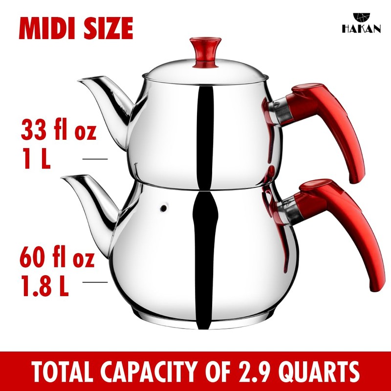 Hakan Stainless Steel Double Bondy Tea Pot Set with Self