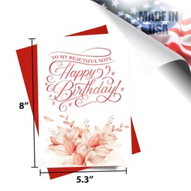 MegaCalendars Happy Birthday Card with Self-Adhesive Envelope For My Beautiful Wife, Cute Custom Party Designs, Premium 320 GSM Cardstock, Made in USA