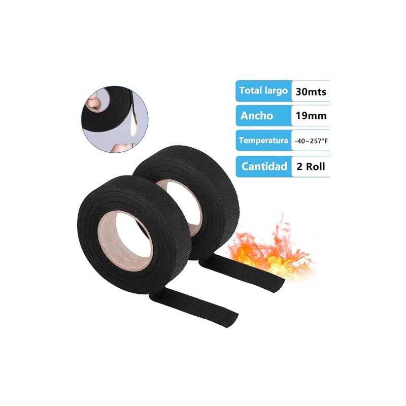 2 rollo Cinta de Aislar De Tela Automotriz,Resistente Altas Temperaturas,Antidesgaste,Sin