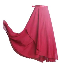 Ballet Wrap Skirt Chiffon Women's Dance Skirt with Waist Tie and Thinner, Applicable to Female Dance Training, Long Red