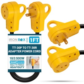 IronBox Electric TT-30P to TT-30R Adapter and Extension - 30A, 125V, 10/3 SOOW - Heavy Duty Plug Connector Adapter Cable - UL Listed Power Cord for Generator, Camper, RV, Travel Trailer and More (1ft)