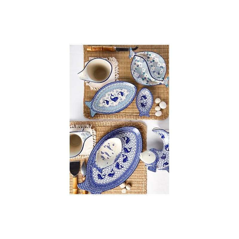 Blue Rose Polish Pottery Mosaic Beach Medium Fish Dish