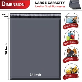 JeeJaan® 5 Pcs of Large Grey Postage Bags 24"x 36" in Extra Strong Polythene Grey Mail Envelopes for Packaging Clothes Parcel Self Seal Poly Mailer