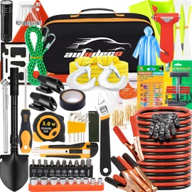 AUTODECO 82Pcs Car Roadside Emergency Kit with Jumper Cable - Automotive Safety Kit with Shovel