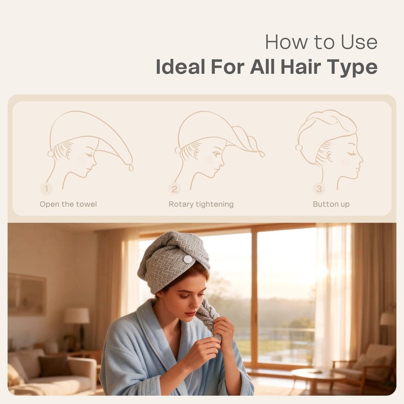 Vie Triomphe Hair Towel Wrap Set of 3, Quick Dry,
