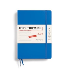 LEUCHTTURM1917 370547 Weekly Planner 2025, Medium A5 Hardcover - 12-Month Planner, 80 g, Lined - Sky