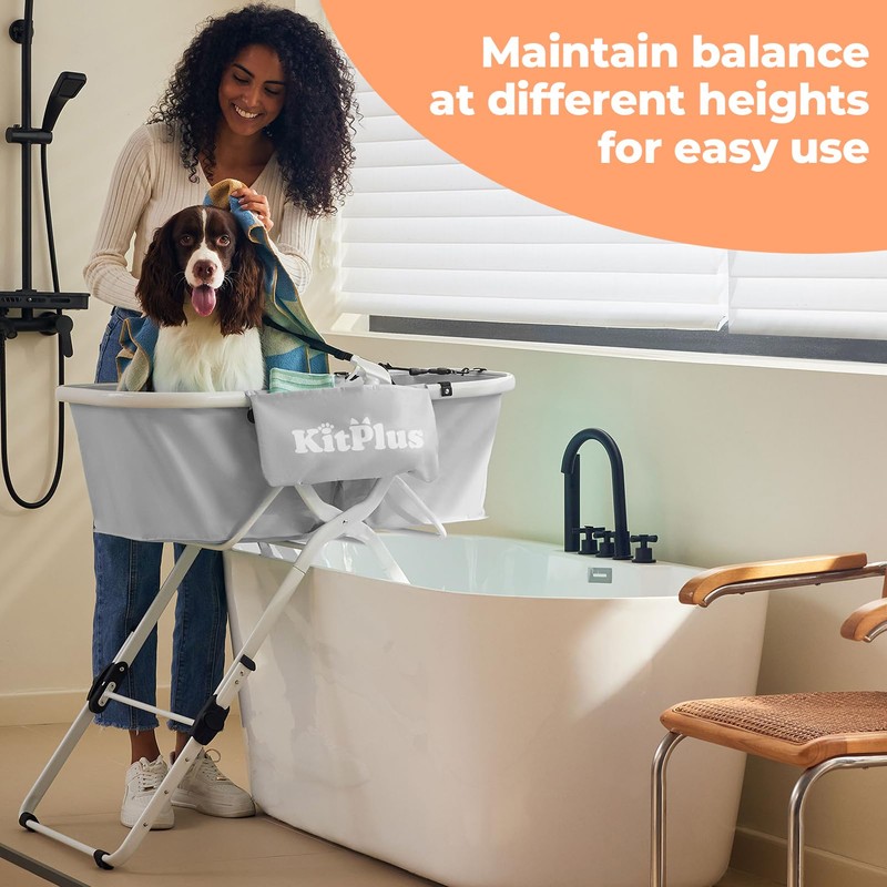 KITPLUS Portable Dog Bathtub, 5 Height Adjustable Dog Washing Station